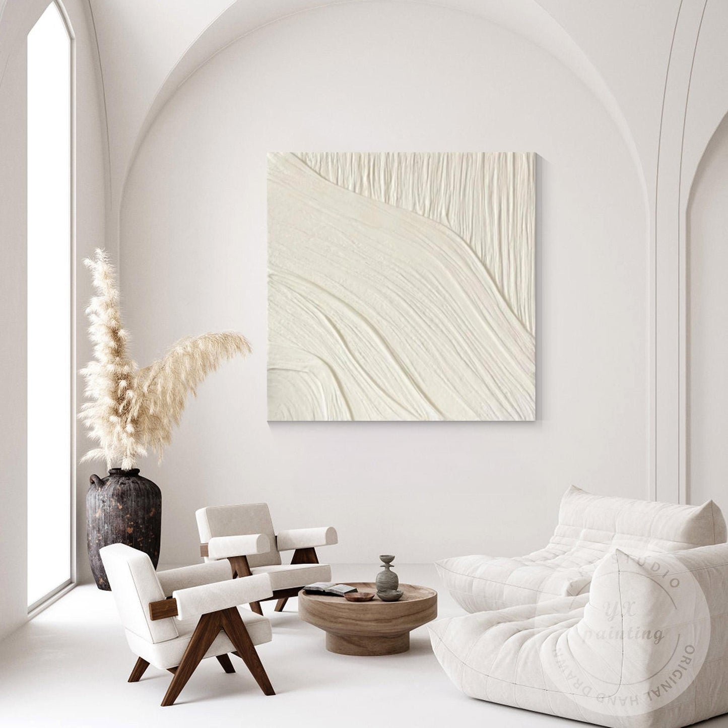Minimalist White Textured Wall Art, Cream Abstract Plaster Painting, Neutral Mod #4