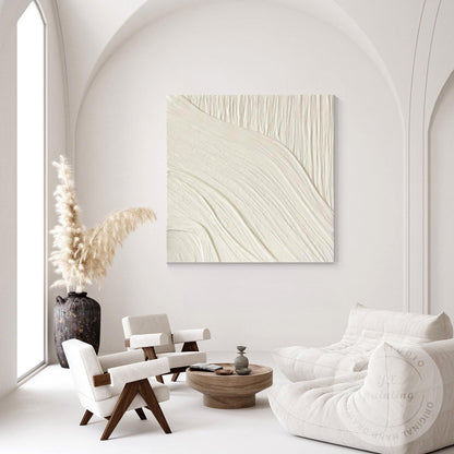 Minimalist White Textured Wall Art, Cream Abstract Plaster Painting, Neutral Mod #4