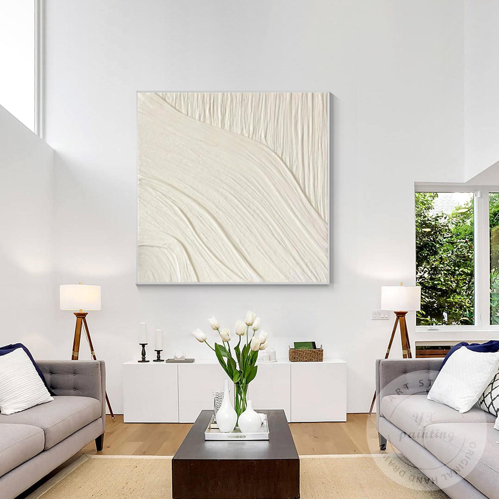 Minimalist White Textured Wall Art, Cream Abstract Plaster Painting, Neutral Mod #5