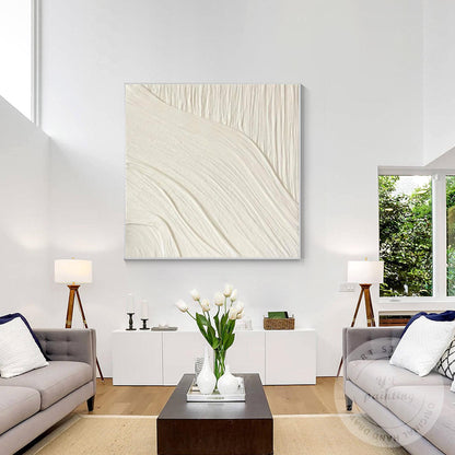 Minimalist White Textured Wall Art, Cream Abstract Plaster Painting, Neutral Mod #5