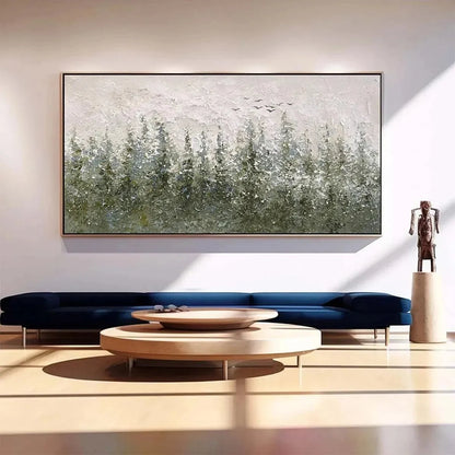 MISTY FOREST: Textured Atmospheric Forest Landscape Painting | Landscape closeup, raised brushwork detail