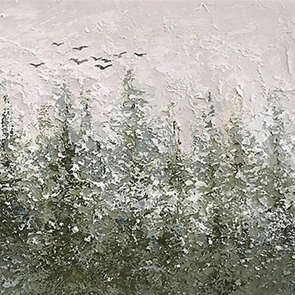 MISTY FOREST: Textured Atmospheric Forest Landscape Painting | rectangular format, hand-painted canvas edge