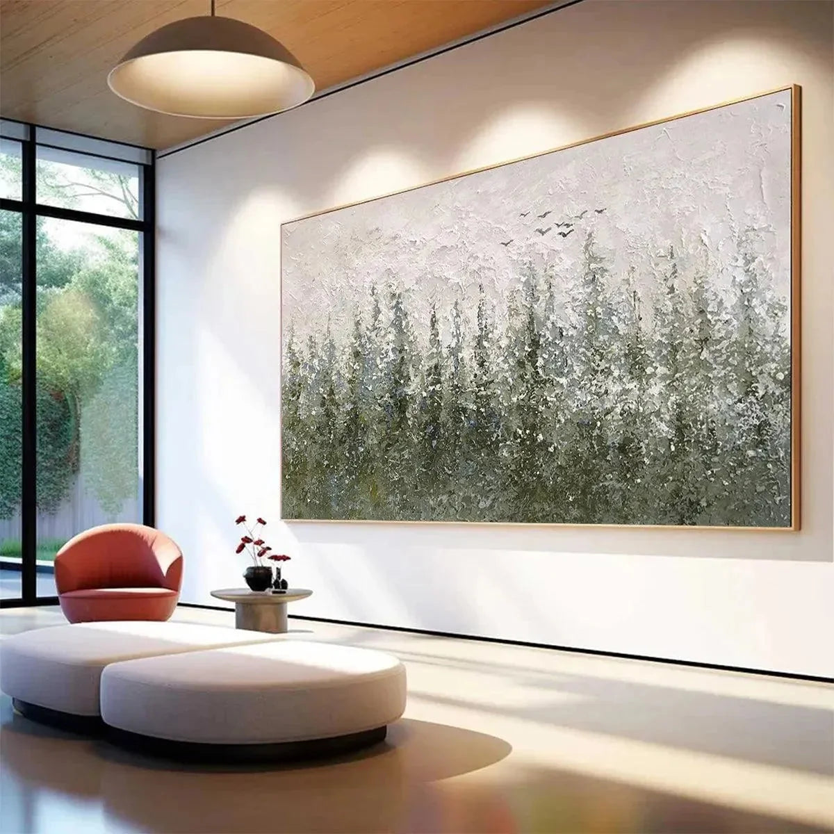 MISTY FOREST: Textured Atmospheric Forest Landscape Painting | Landscape mood, soft natural light studio shot