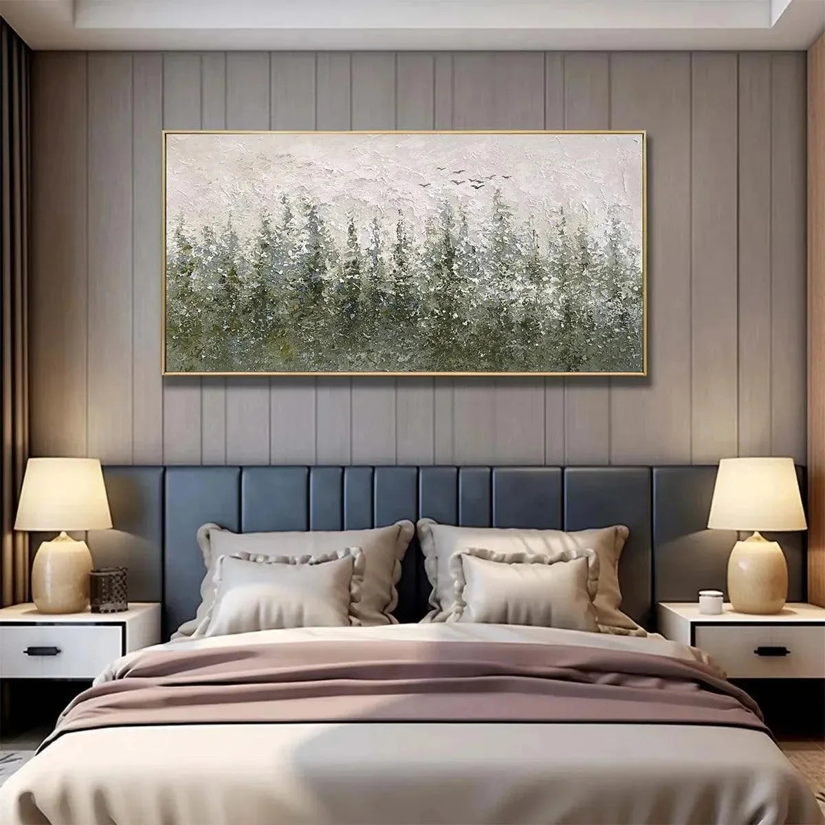 MISTY FOREST: Textured Atmospheric Forest Landscape Painting | green palette, original oil on stretched canvas art