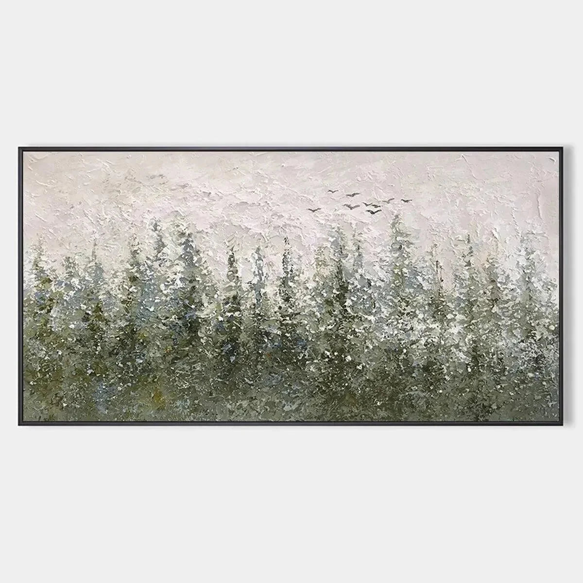 MISTY FOREST: Textured Atmospheric Forest Landscape Painting | hanging in living room, Landscape wall art