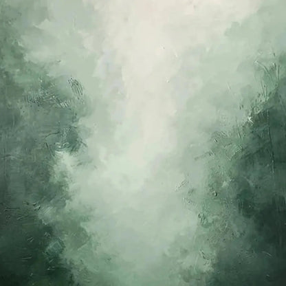 MISTY GREEN FOREST: Atmospheric Forest Landscape Painting, Vertical Wall Art | rectangular format, hand-painted canvas edge