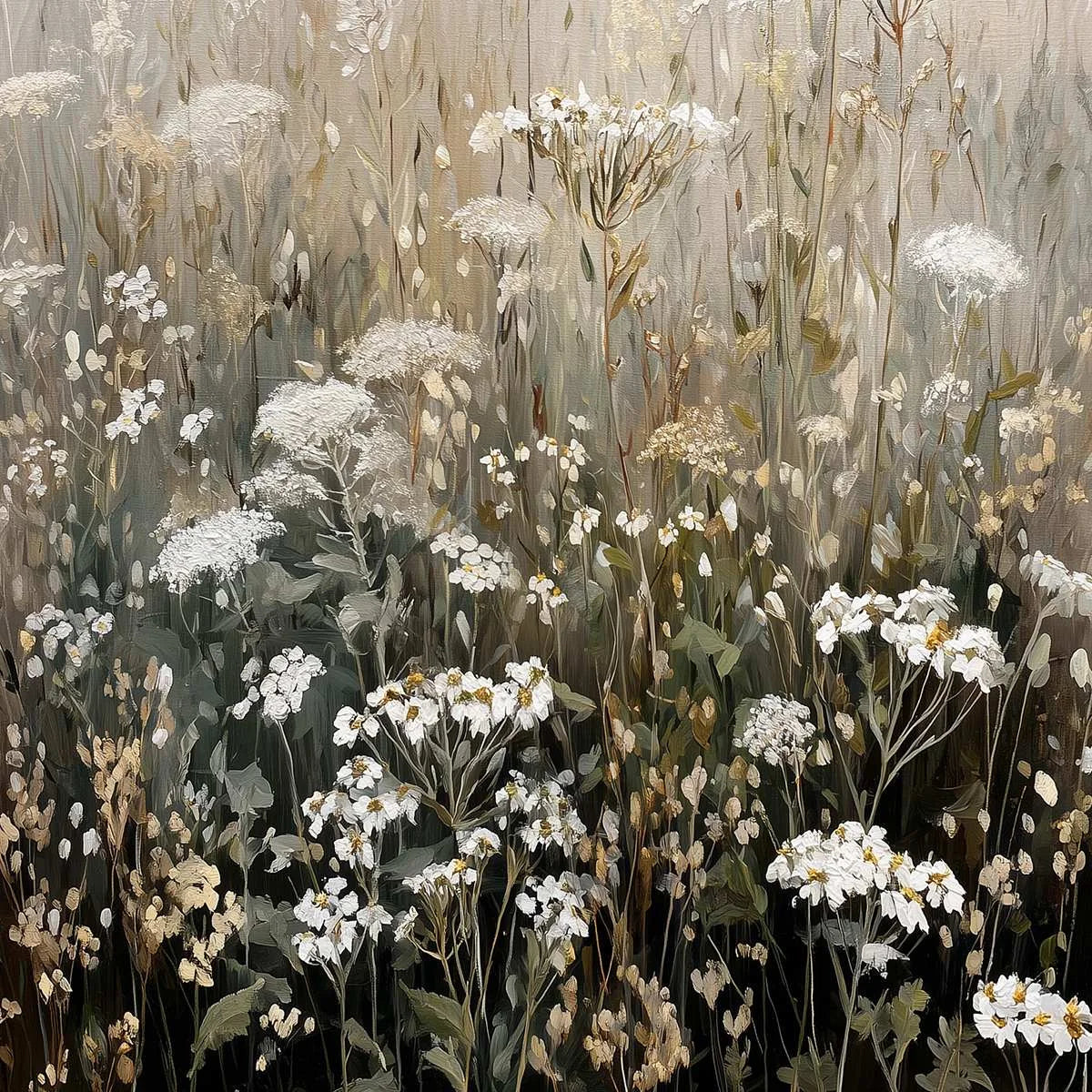 MISTY MEADOW: Ethereal Wildflower Field Landscape Painting | rectangular format, hand-painted canvas edge