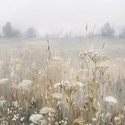 MISTY MEADOW: Ethereal Wildflower Field Landscape Painting | rolled canvas, ready for custom framing