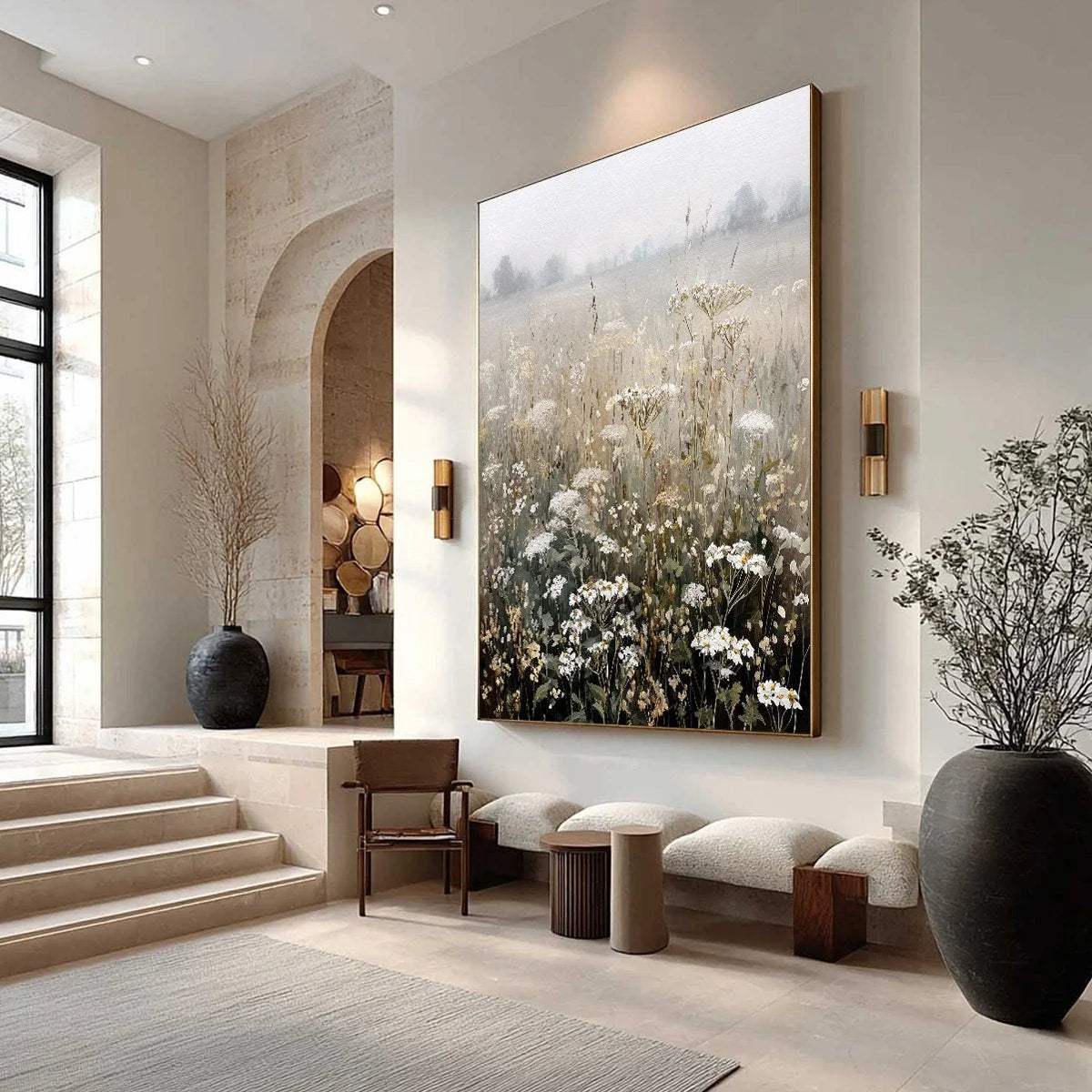 MISTY MEADOW: Ethereal Wildflower Field Landscape Painting | Landscape mood, soft natural light studio shot