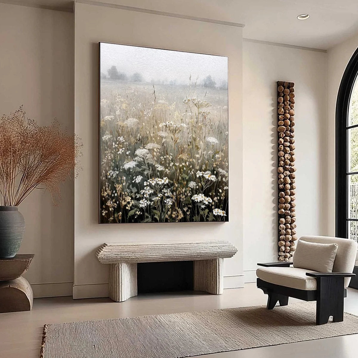 MISTY MEADOW: Ethereal Wildflower Field Landscape Painting | multi-color palette, original oil on stretched canvas art