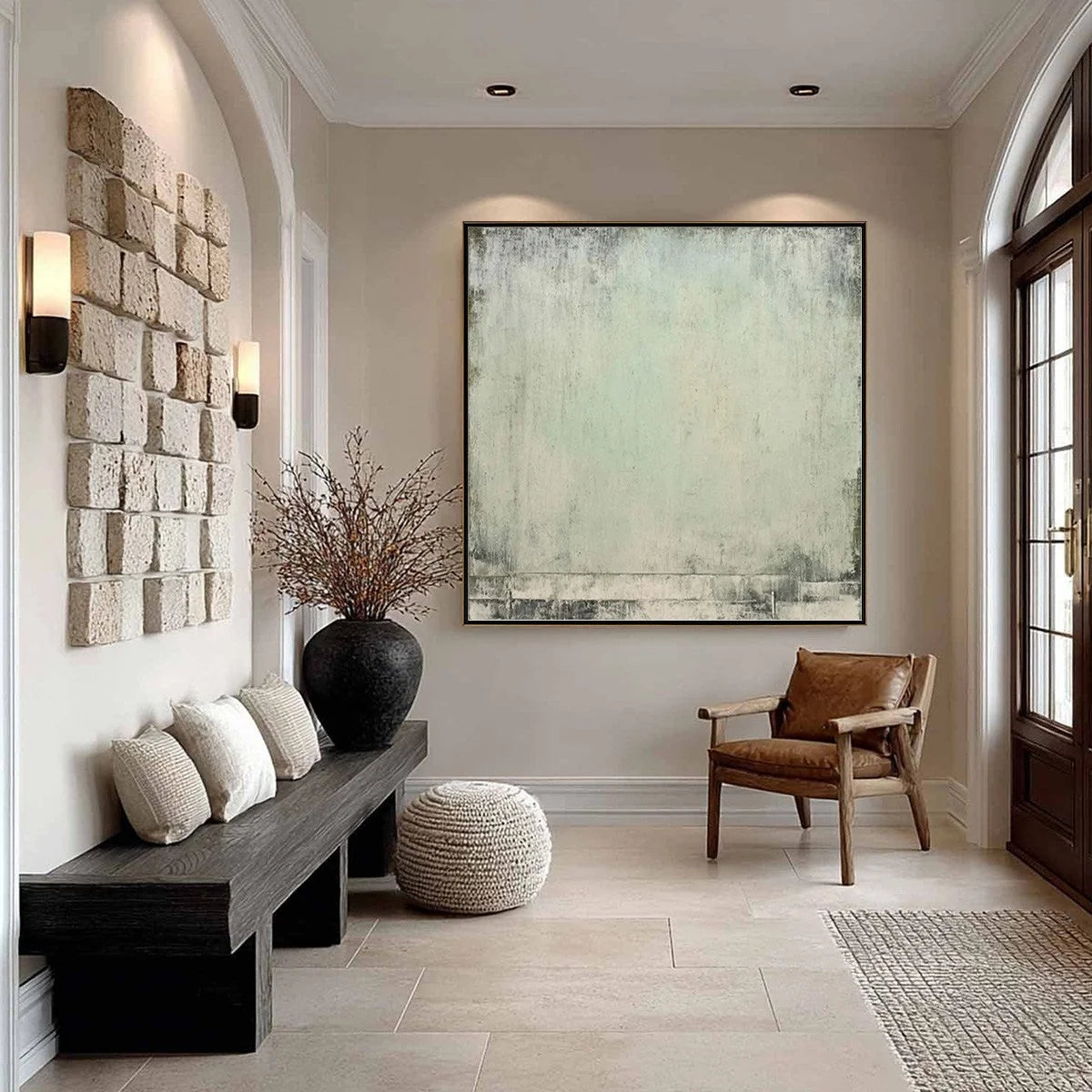 MISTY MORNING: Textured Minimalist Abstract Oil Painting | Minimalist closeup, raised brushwork detail