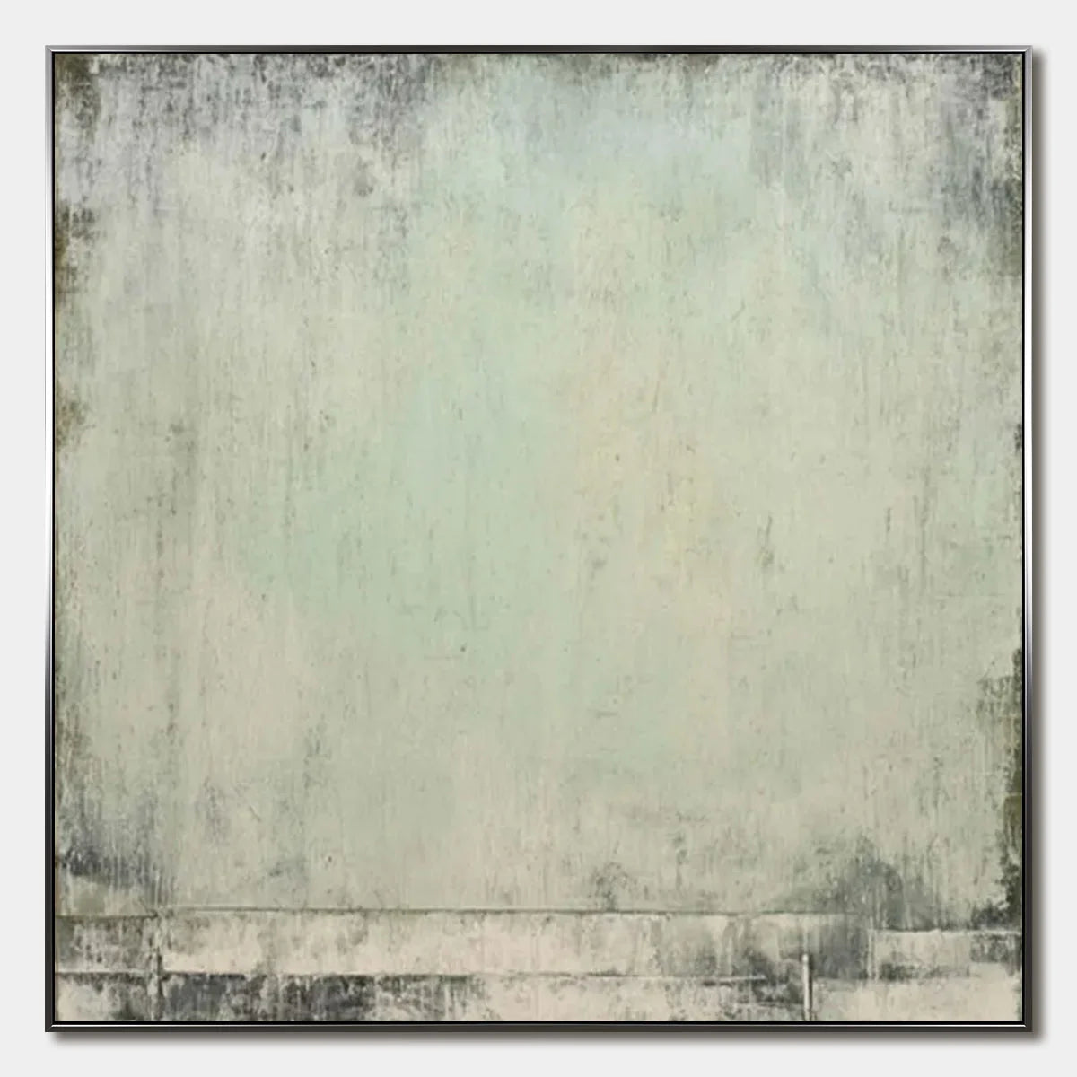 MISTY MORNING: Textured Minimalist Abstract Oil Painting | hanging in living room, Minimalist wall art
