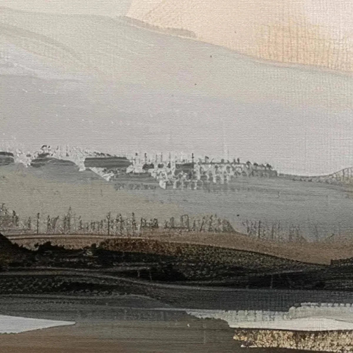 MISTY MOUNTAIN LAKE PANORAMIC: Landscape Painting, Panoramic Wall Art | rolled canvas, ready for custom framing