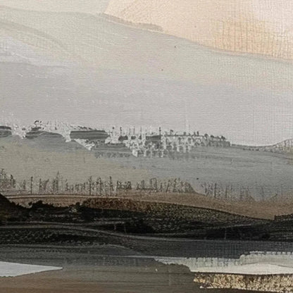MISTY MOUNTAIN LAKE PANORAMIC: Landscape Painting, Panoramic Wall Art | rolled canvas, ready for custom framing