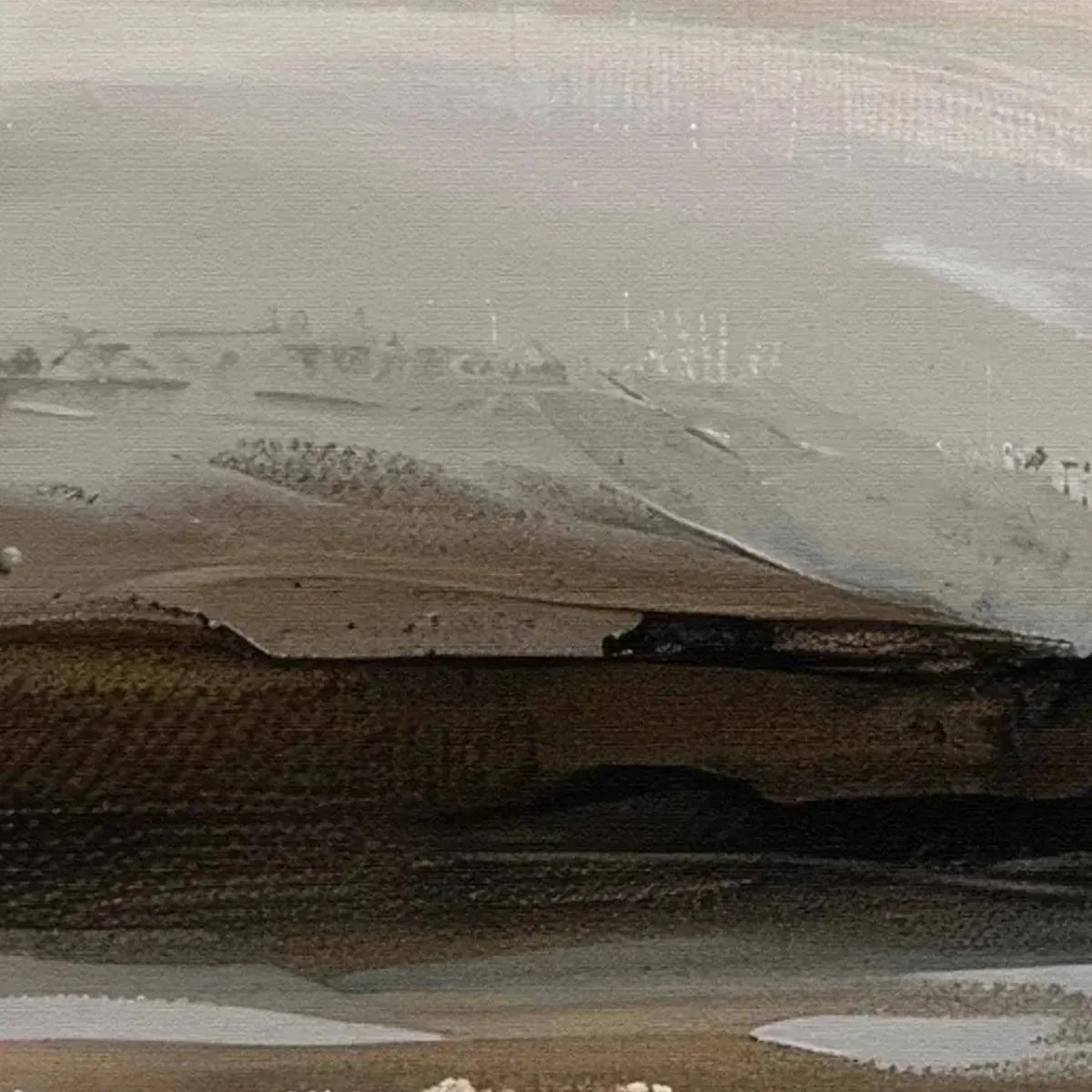 MISTY MOUNTAIN LAKE PANORAMIC: Landscape Painting, Panoramic Wall Art | texture detail, palette knife marks visible