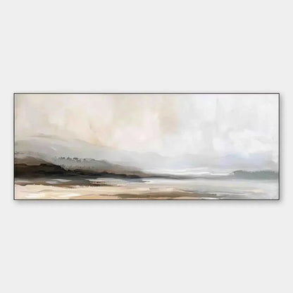 MISTY MOUNTAIN LAKE PANORAMIC: Landscape Painting, Panoramic Wall Art | hanging in living room, Landscape wall art