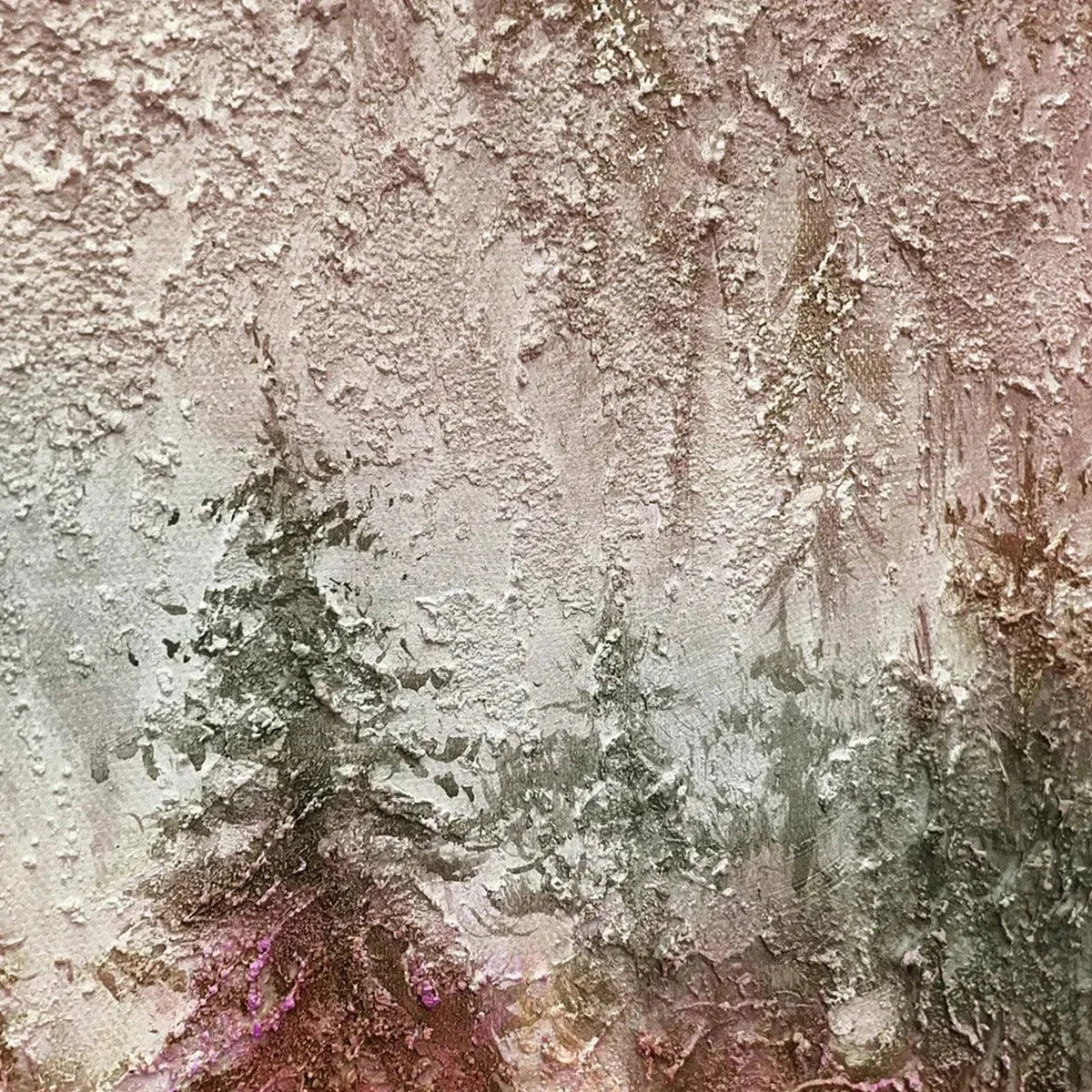 MISTY PINES: Panoramic Misty Forest Landscape Oil Painting | rectangular format, hand-painted canvas edge