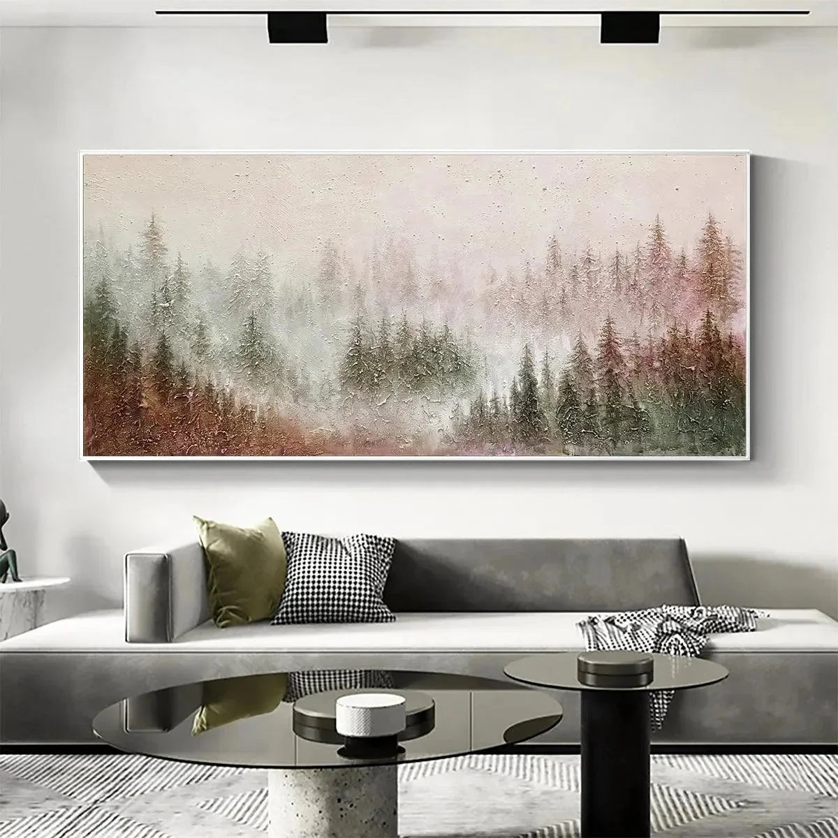 MISTY PINES: Panoramic Misty Forest Landscape Oil Painting | rolled canvas, ready for custom framing