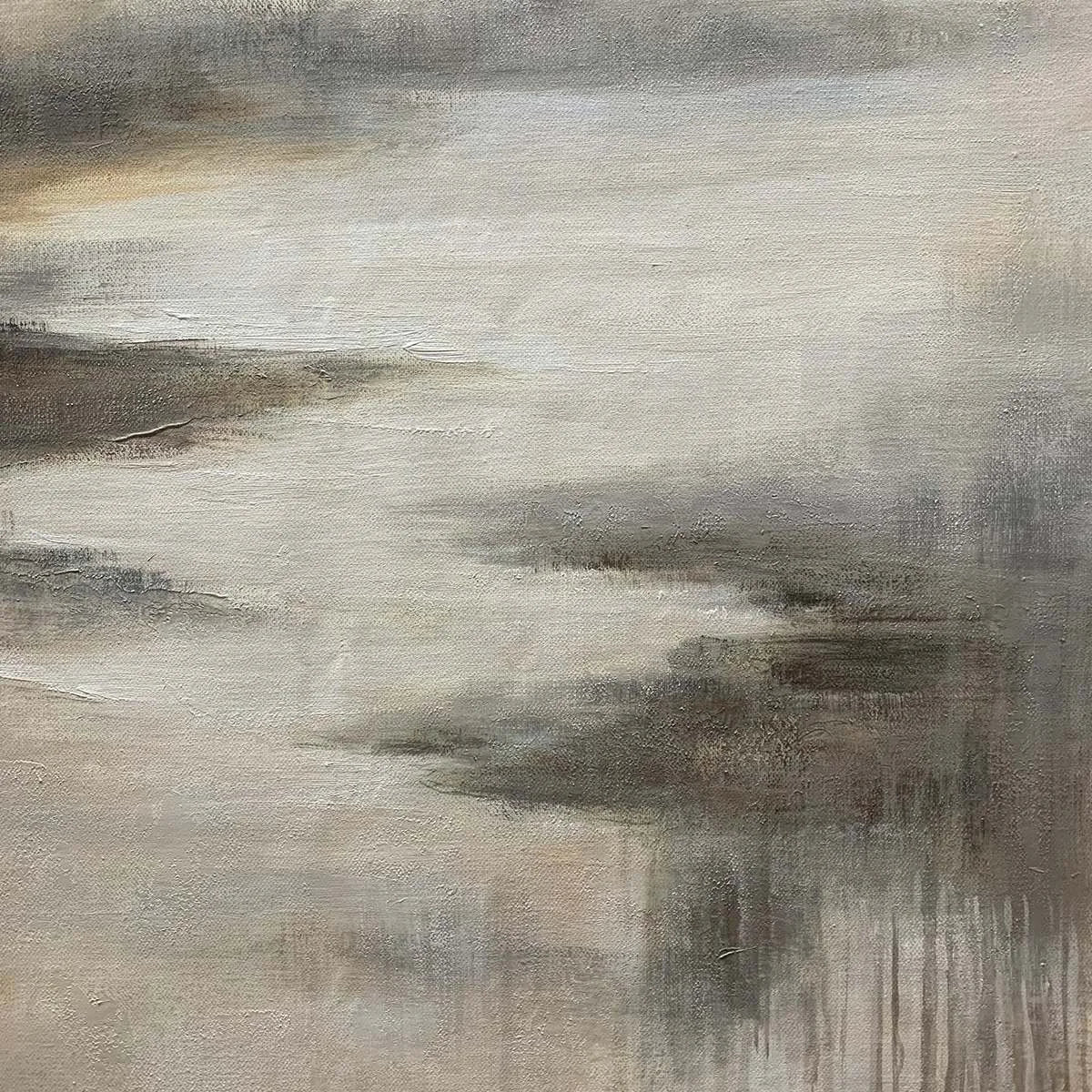 MISTY SHORES: Minimalist Coastal Landscape Oil Painting | rectangular format, hand-painted canvas edge