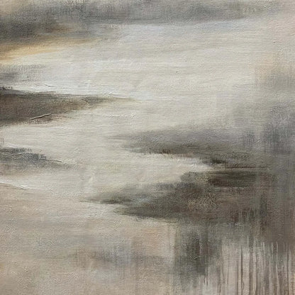 MISTY SHORES: Minimalist Coastal Landscape Oil Painting | rectangular format, hand-painted canvas edge
