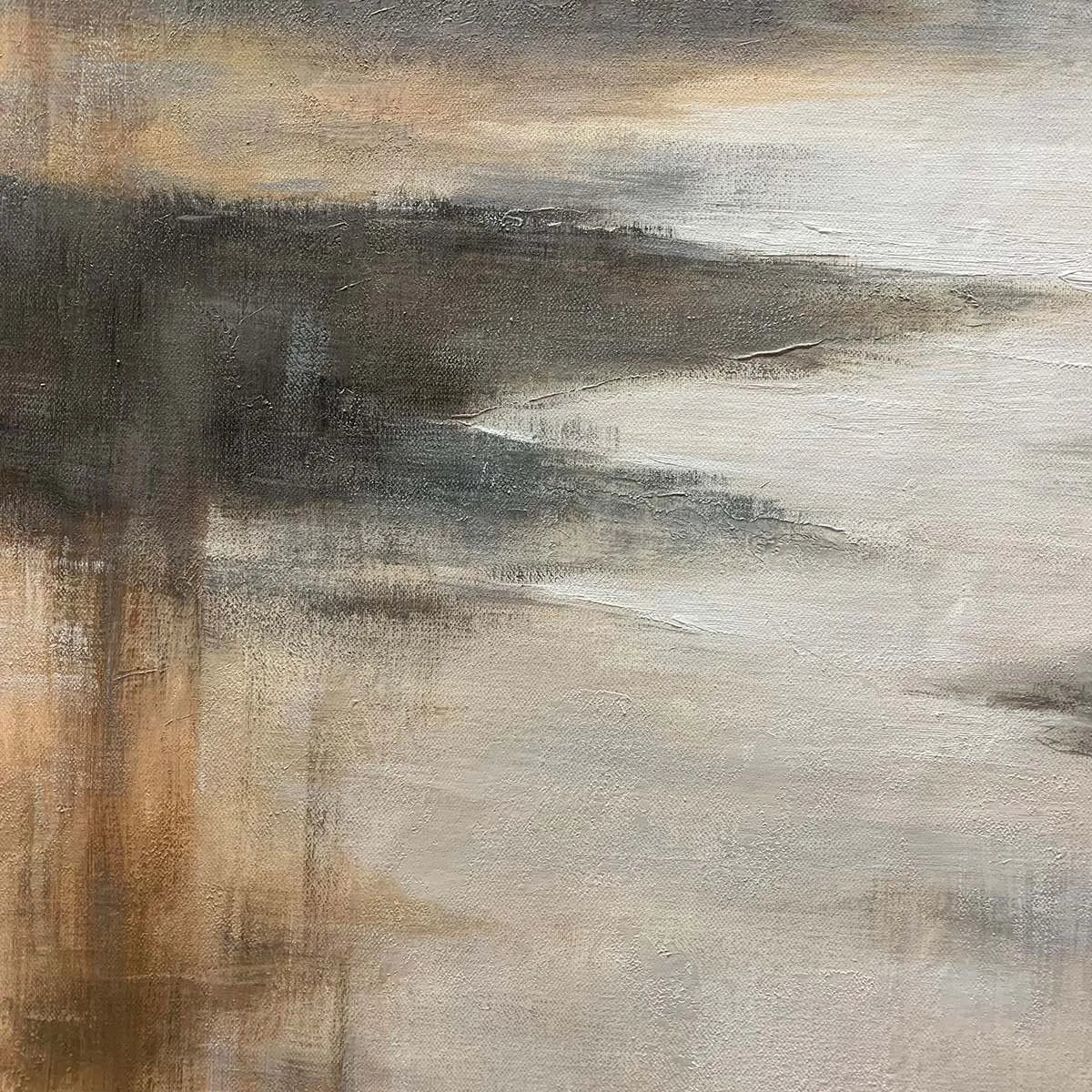 MISTY SHORES: Minimalist Coastal Landscape Oil Painting | rolled canvas, ready for custom framing