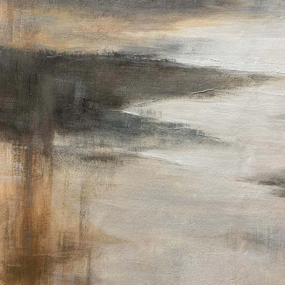 MISTY SHORES: Minimalist Coastal Landscape Oil Painting | rolled canvas, ready for custom framing