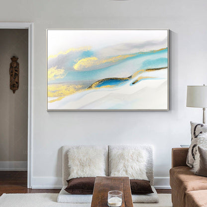 Modern Abstract Painting: Gold, Blue & Teal Watercolor Art #3