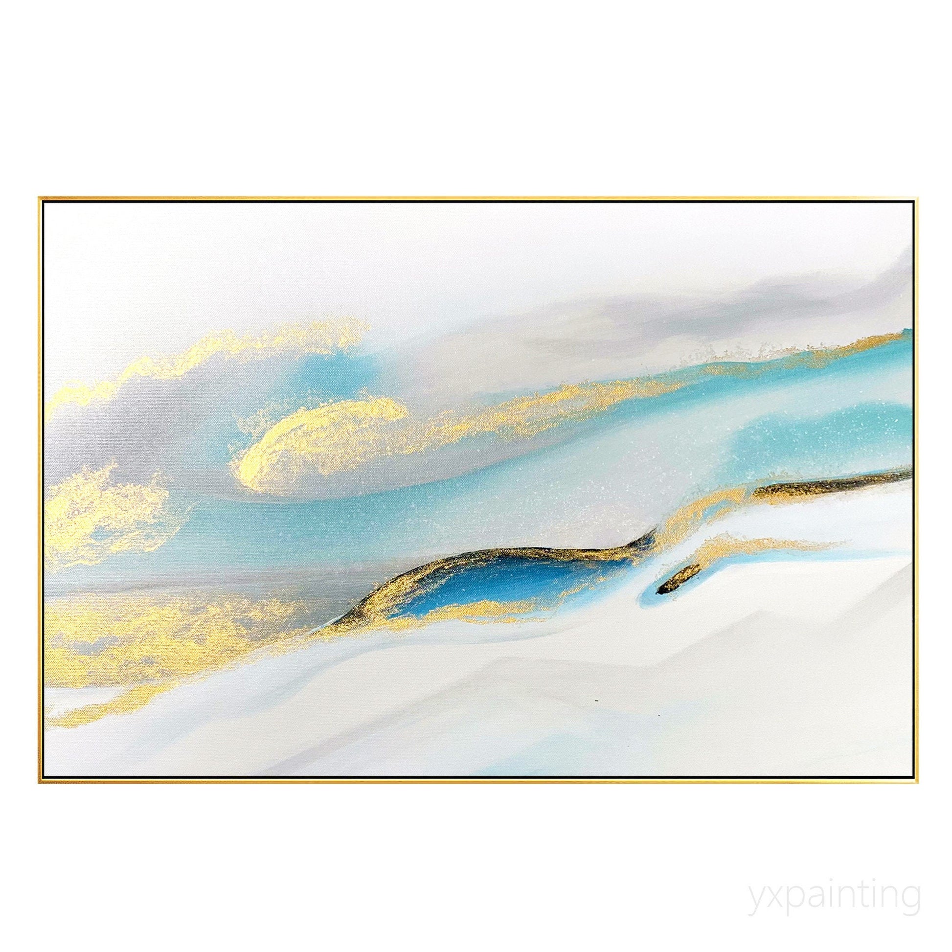 Modern Abstract Painting: Gold, Blue & Teal Watercolor Art #6