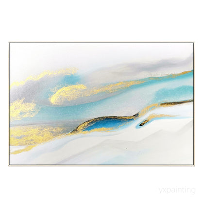 Modern Abstract Painting: Gold, Blue & Teal Watercolor Art #7