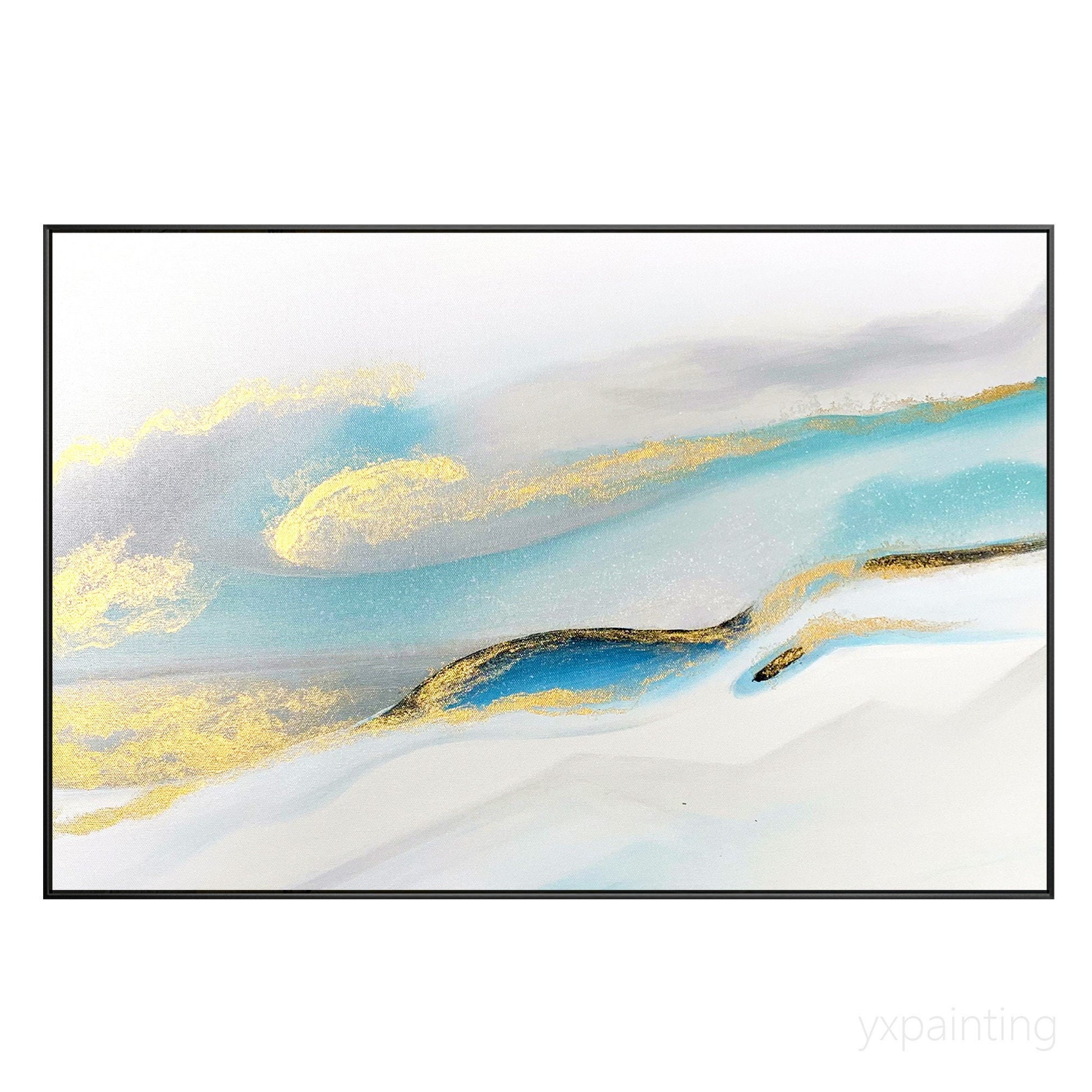 Modern Abstract Painting: Gold, Blue & Teal Watercolor Art #8