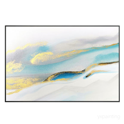Modern Abstract Painting: Gold, Blue & Teal Watercolor Art #8