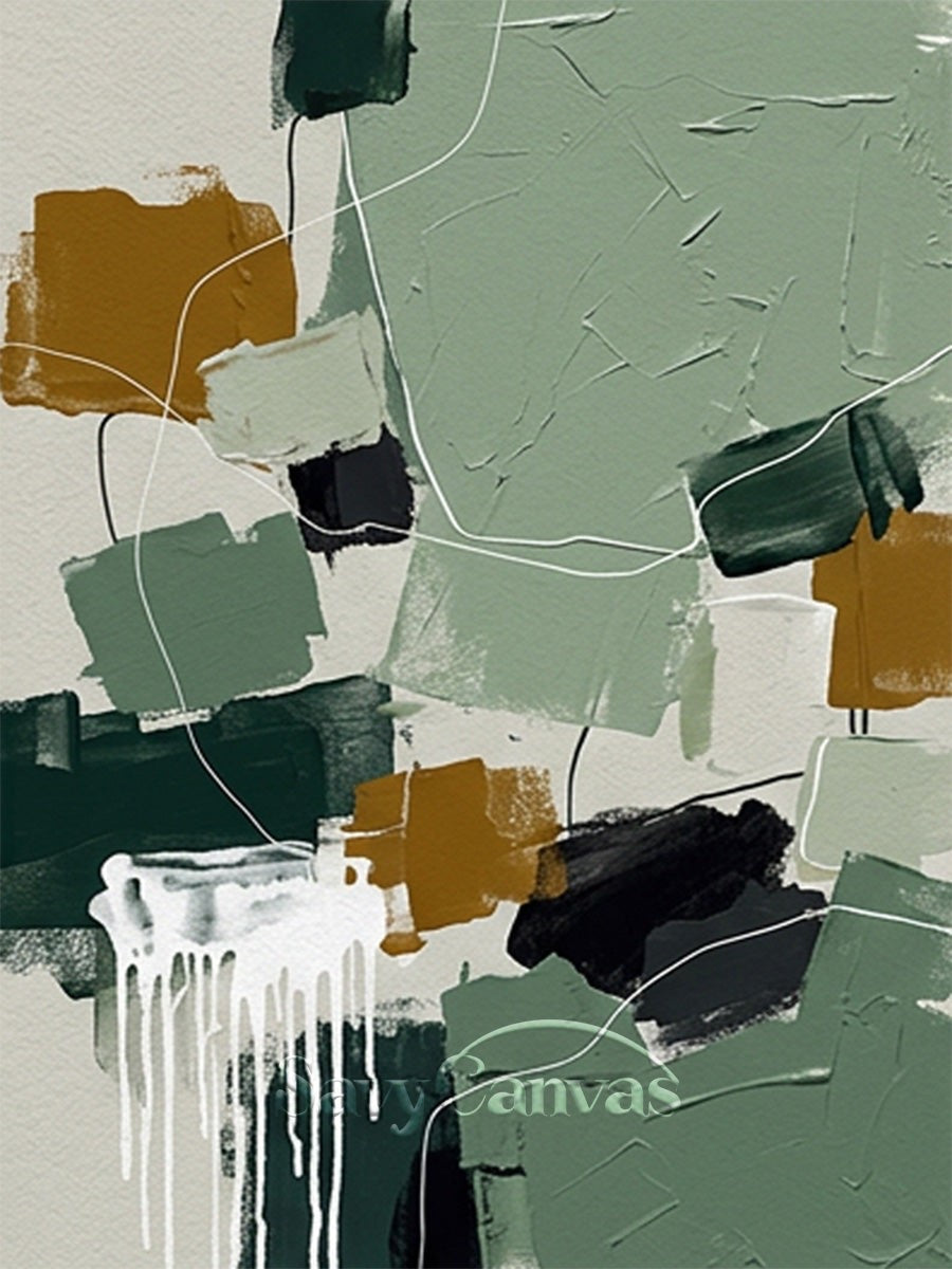 Modern Abstract Sage Green & Ochre Oil Painting Wall Art shown as textured wall art with a clear view of the artwork, color palette, and hand-finished canvas surface.