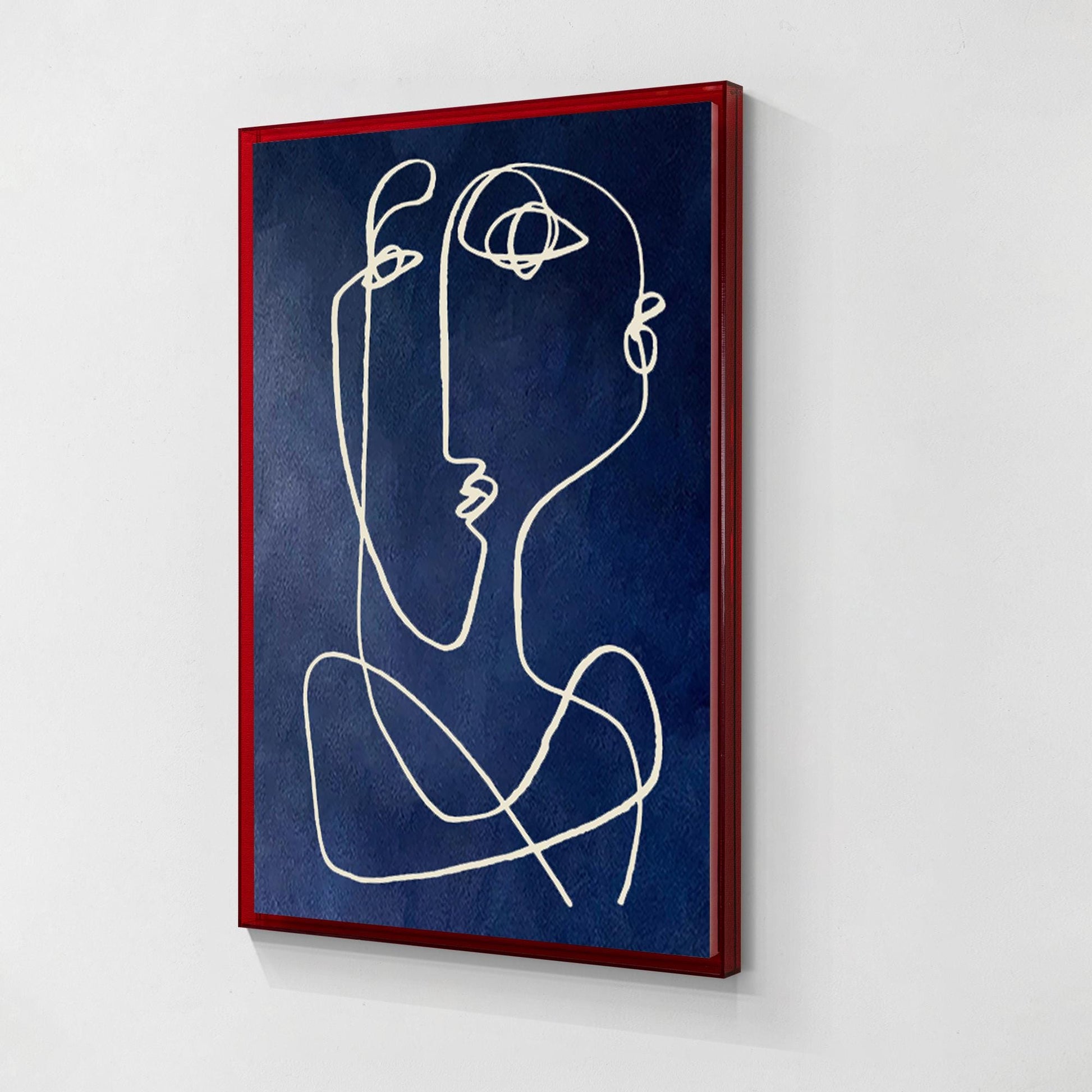 Modern Picasso Style Wall Art, Navy Blue Line Abstract Painting, Textured Minima #13