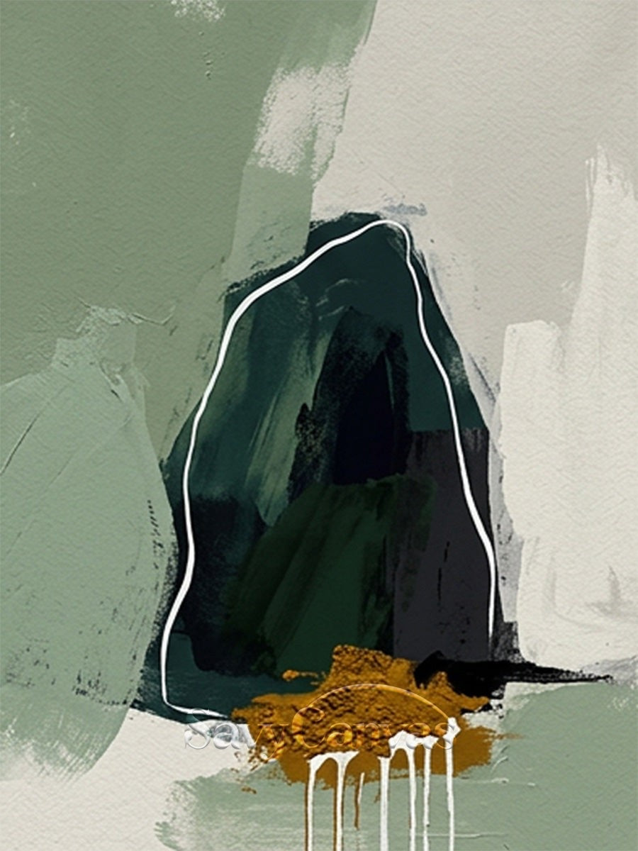 Modern Sage Green Abstract Mountain Oil Painting Wall Art shown as textured wall art with a clear view of the artwork, color palette, and hand-finished canvas surface.