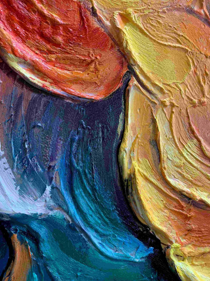 MOLTEN HORIZON: Textured Impasto Abstract Landscape Oil Painting | rectangular format, hand-painted canvas edge