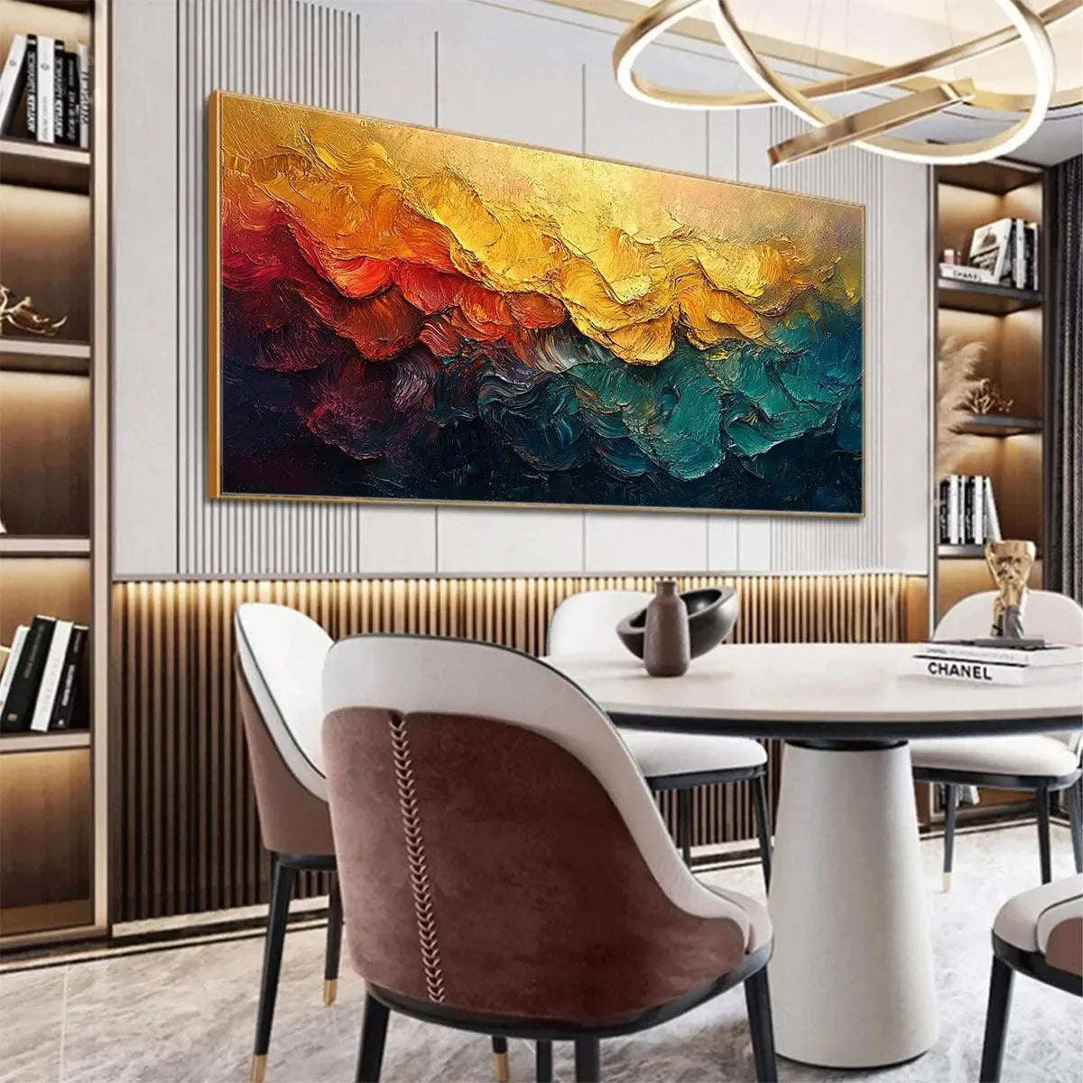 MOLTEN HORIZON: Textured Impasto Abstract Landscape Oil Painting | Abstract mood, soft natural light studio shot