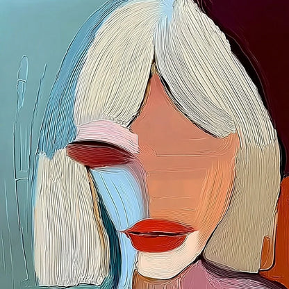 MOMENT IN COLOR: Abstract Textured Portrait Painting of a Woman | rectangular format, hand-painted canvas edge