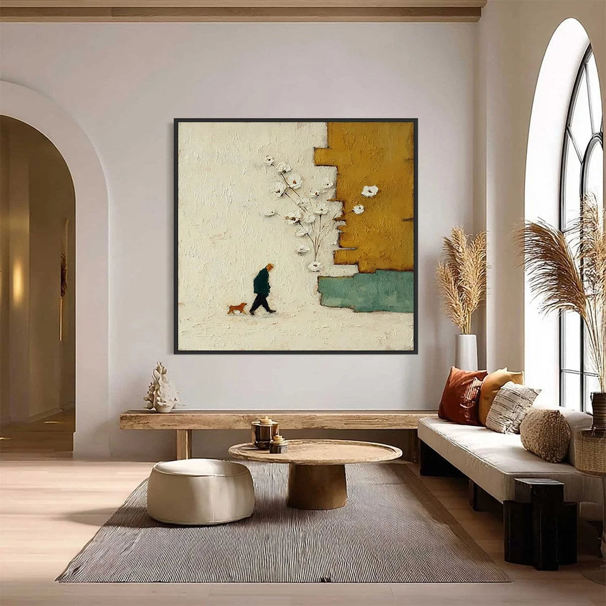 MOMENTS IN PASSING: Textured Minimalist Impasto Painting of a Daily Stroll | Minimalist closeup, raised brushwork detail