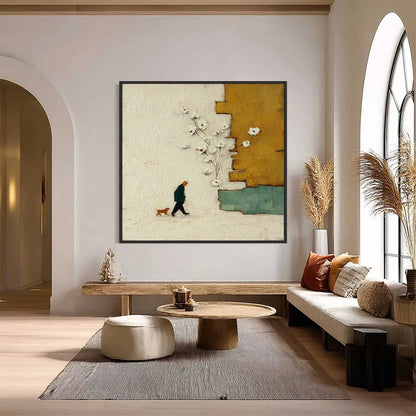 MOMENTS IN PASSING: Textured Minimalist Impasto Painting of a Daily Stroll | Minimalist closeup, raised brushwork detail