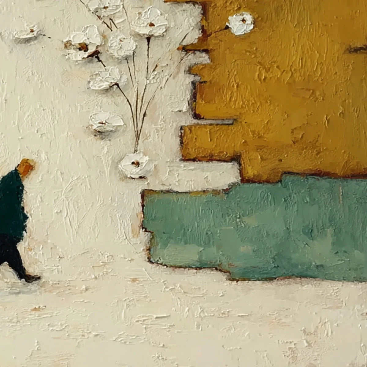 MOMENTS IN PASSING: Textured Minimalist Impasto Painting of a Daily Stroll | rectangular format, hand-painted canvas edge