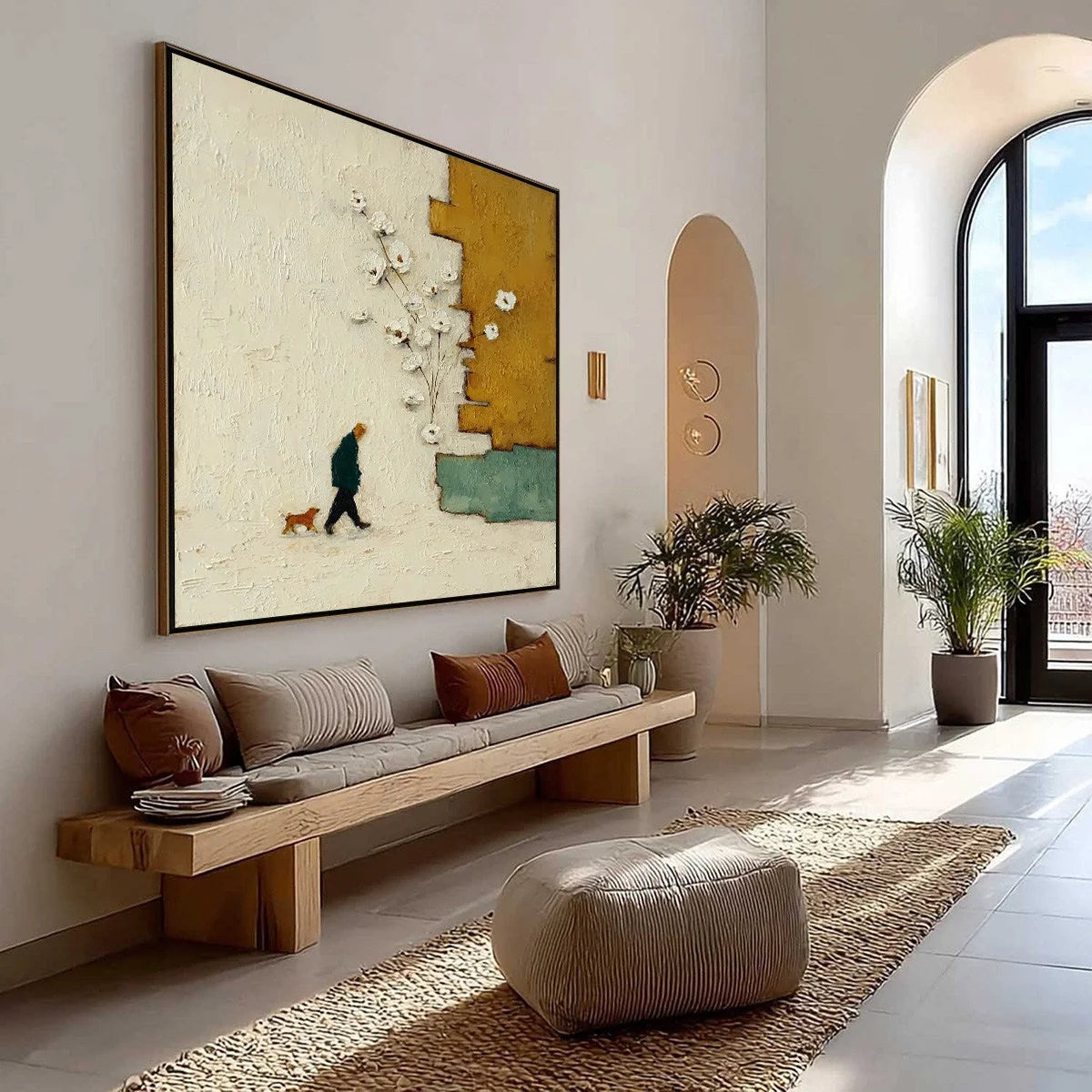 MOMENTS IN PASSING: Textured Minimalist Impasto Painting of a Daily Stroll | Minimalist mood, soft natural light studio shot