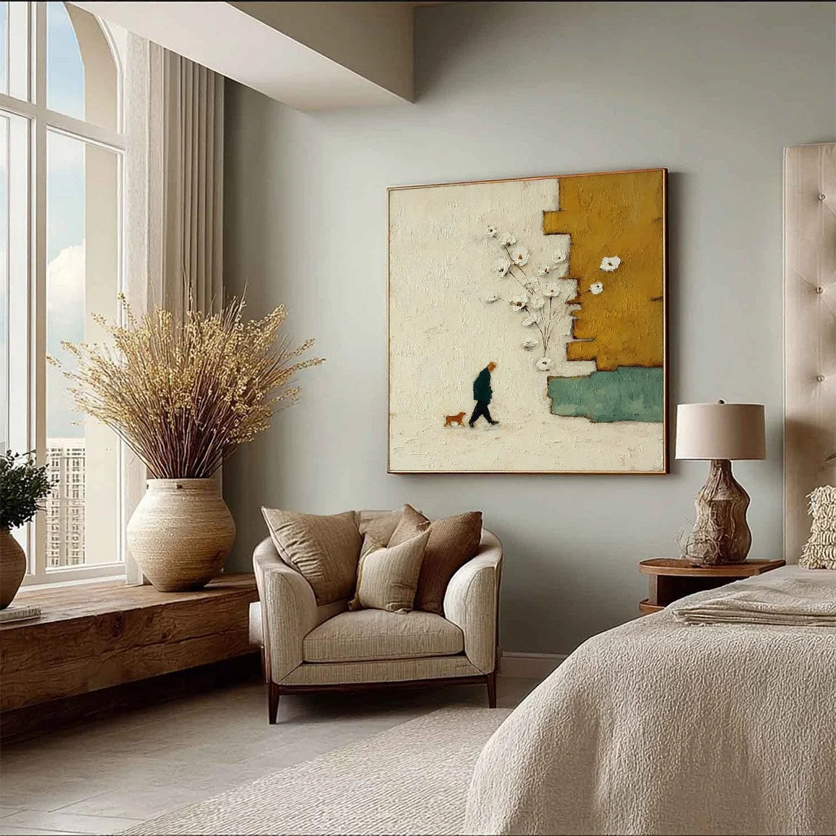 MOMENTS IN PASSING: Textured Minimalist Impasto Painting of a Daily Stroll | multi-color palette, original oil on stretched canvas art