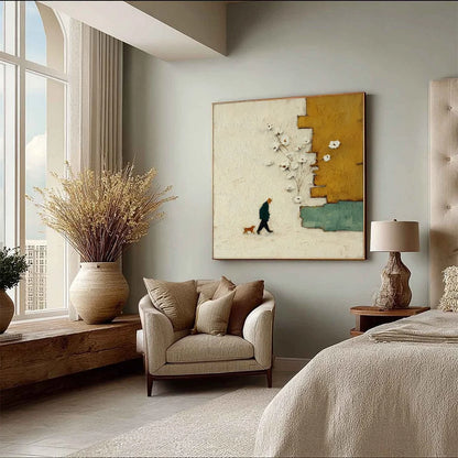 MOMENTS IN PASSING: Textured Minimalist Impasto Painting of a Daily Stroll | multi-color palette, original oil on stretched canvas art