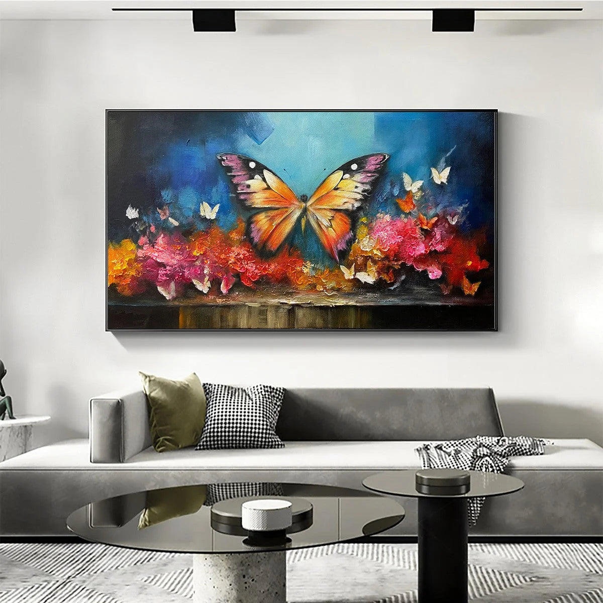 MONARCH'S REPOSE: Orange and Purple Butterfly with Floral Impasto Oil Painting | Abstract closeup, raised brushwork detail