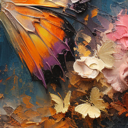 MONARCH'S REPOSE: Orange and Purple Butterfly with Floral Impasto Oil Painting | rolled canvas, ready for custom framing