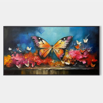 MONARCH'S REPOSE: Orange and Purple Butterfly with Floral Impasto Oil Painting | hanging in living room, Abstract wall art
