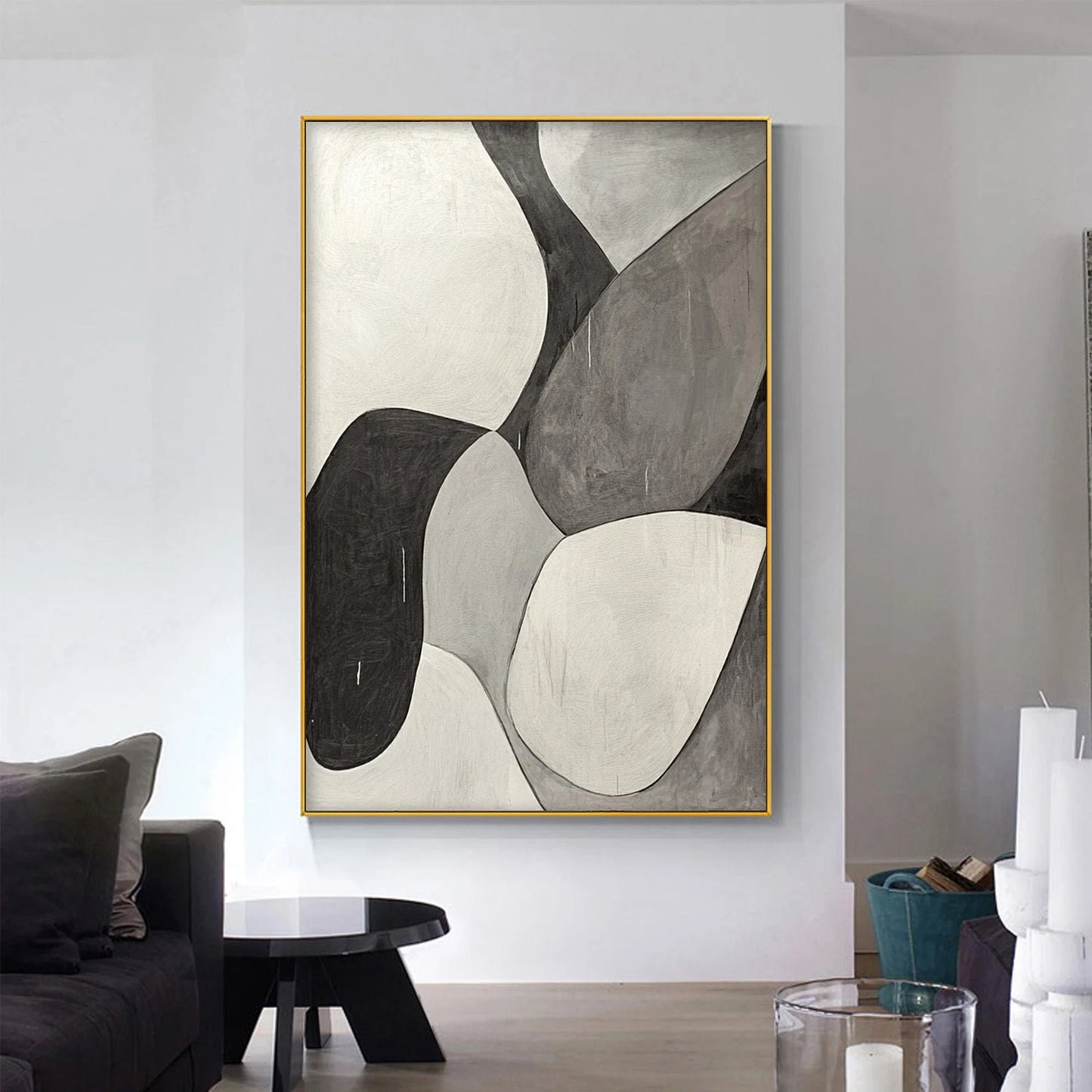 MONOCHROME FLOW: Minimalist Abstract Shapes Oil Painting | Minimalist closeup, raised brushwork detail
