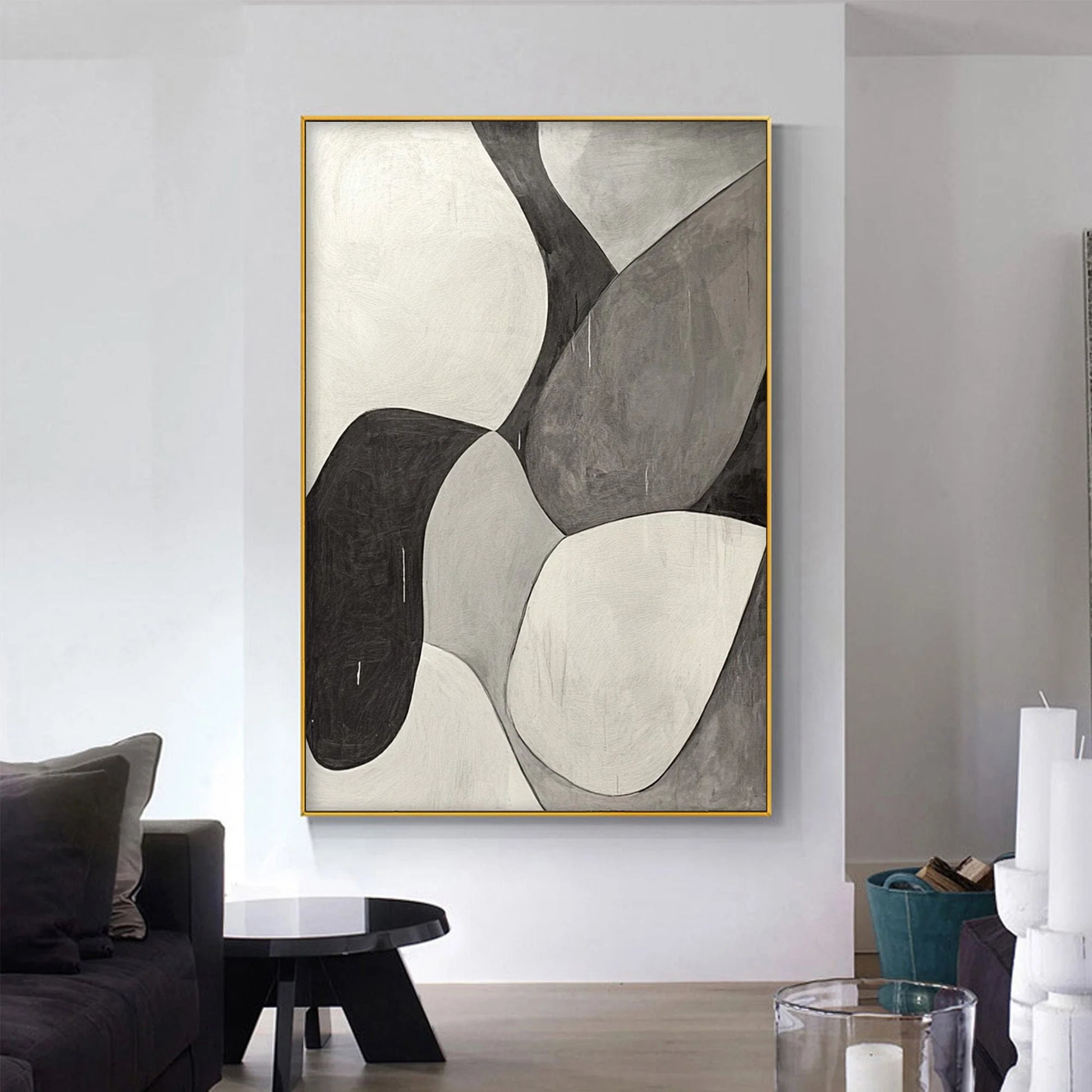 MONOCHROME FLOW: Minimalist Abstract Shapes Oil Painting | Minimalist closeup, raised brushwork detail
