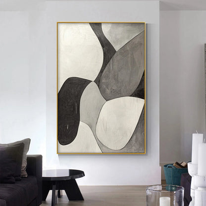 MONOCHROME FLOW: Minimalist Abstract Shapes Oil Painting | Minimalist closeup, raised brushwork detail
