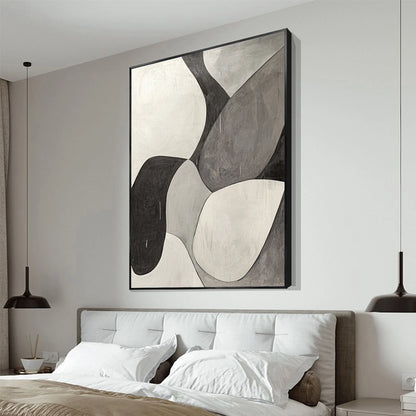 MONOCHROME FLOW: Minimalist Abstract Shapes Oil Painting | gold frame stretched on neutral wall